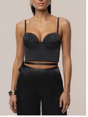 JLUXLABEL Black Ribbed Bustier Tank Top with Wrap Straps